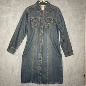 Vintage Faded Glory womens long sleeve denim jean button up dress y2k collar L
